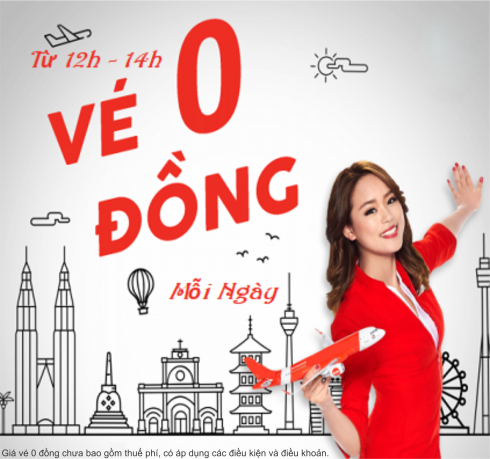 Vietjet khuyến mãi 0 đồng 12h trưa – Mở bán cả ngày